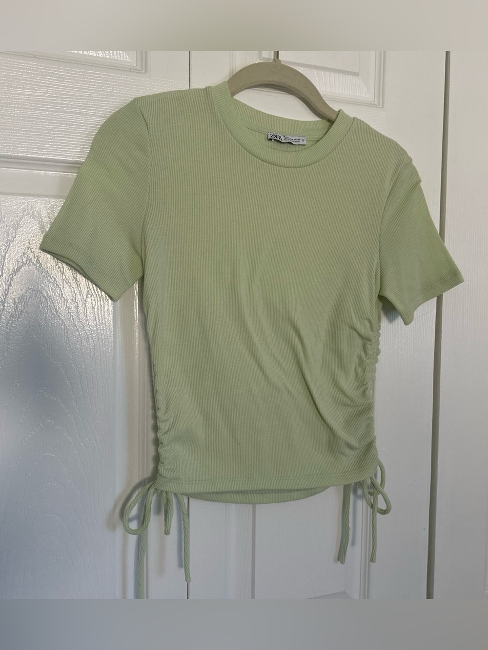 Zara Green Ribbed Side-Tie Crop Top